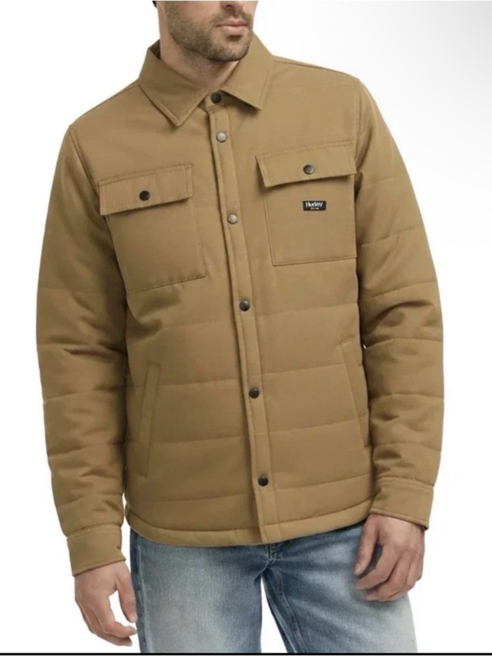Hurley Men's Tan Lightweight Quilted Shirt Jacket